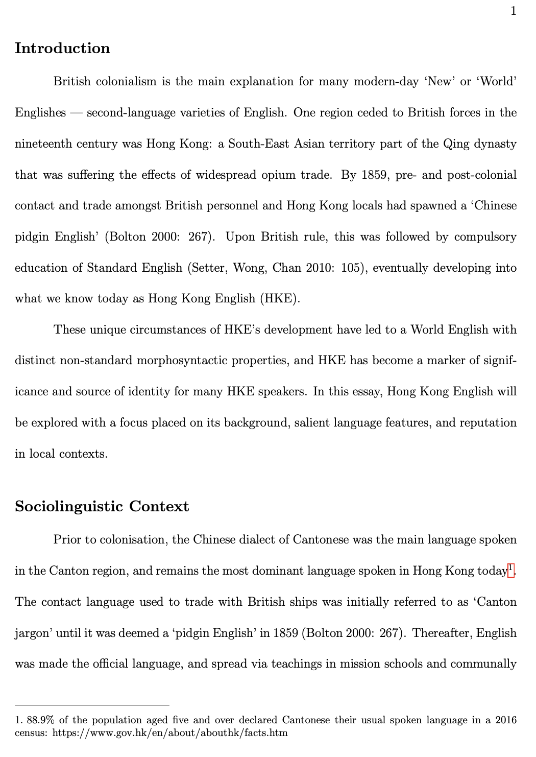 Hong Kong English paper